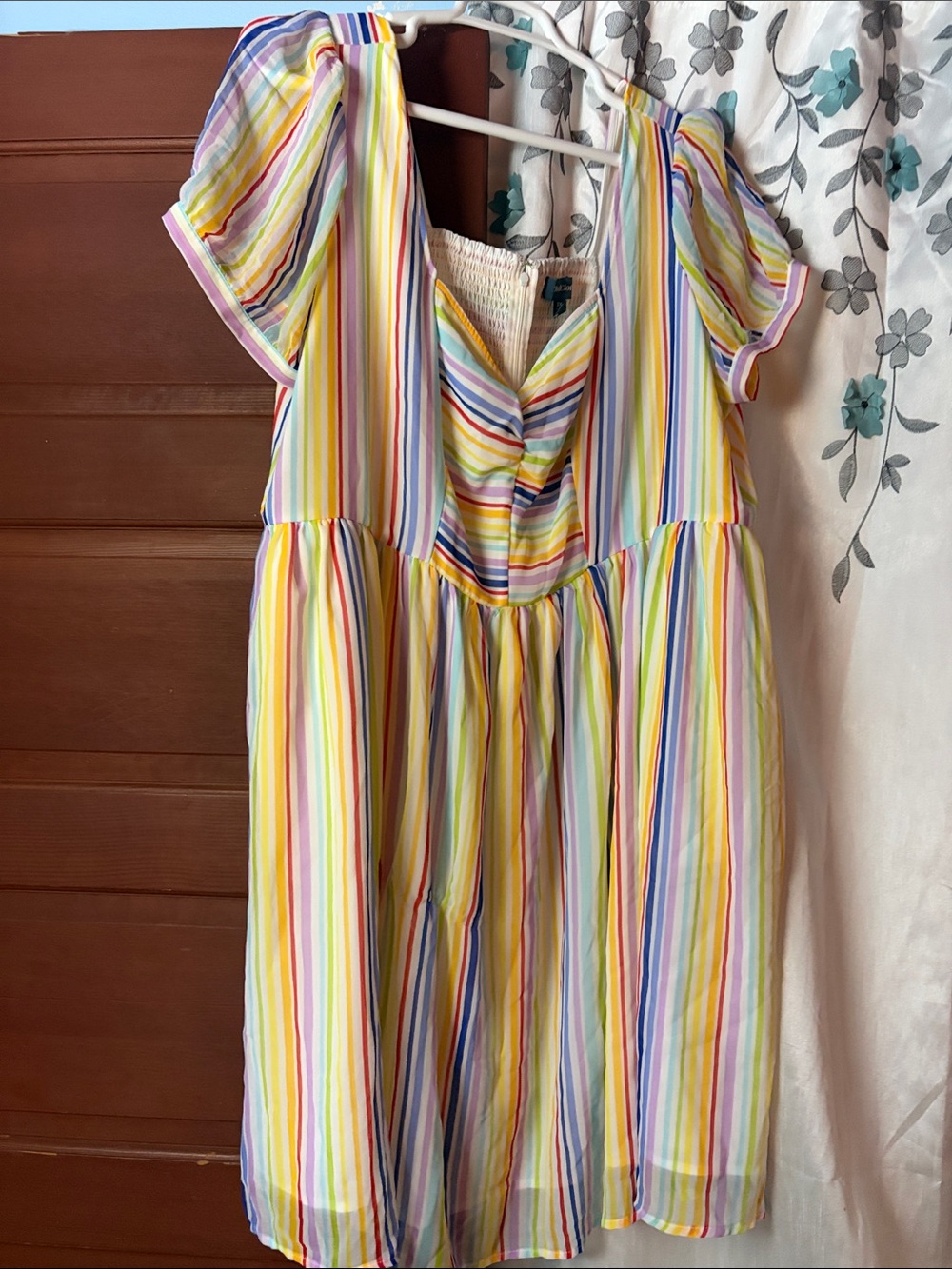 Modcloth Multicolor Striped Midi Dress in Yellow, Pink, Blue, Green
